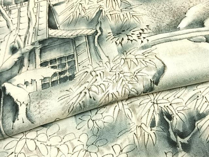 平和屋着物●訪問着　作家物　手描き　風景文　暈し染め　正絹　逸品　AABK1292fy