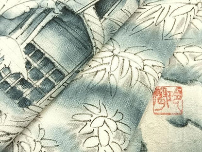 平和屋着物●訪問着　作家物　手描き　風景文　暈し染め　正絹　逸品　AABK1292fy