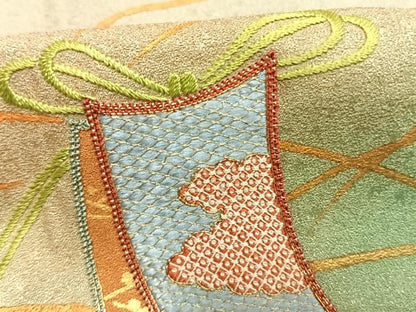 平和屋着物●人間国宝　福田喜三郎　訪問着　駒刺繍　熨斗　暈し染め　金糸　金彩　正絹　逸品　AABK1294fy