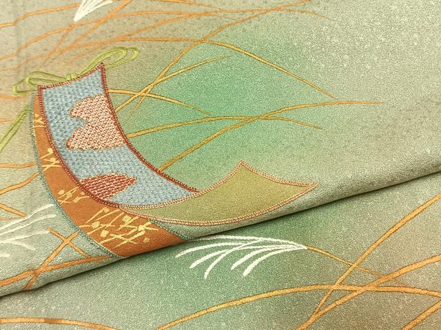 平和屋着物●人間国宝　福田喜三郎　訪問着　駒刺繍　熨斗　暈し染め　金糸　金彩　正絹　逸品　AABK1294fy