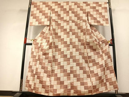 平和屋着物●上質な紬　市松文様　正絹　逸品　AABK1297fy