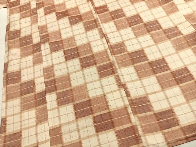 平和屋着物●上質な紬　市松文様　正絹　逸品　AABK1297fy
