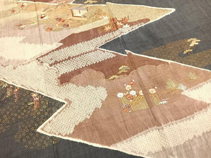平和屋着物●訪問着　紬地　絞り　刺繍　松竹梅　花鳥文　金糸　金彩　ますいわ屋扱い　正絹　逸品　AABK1298fy