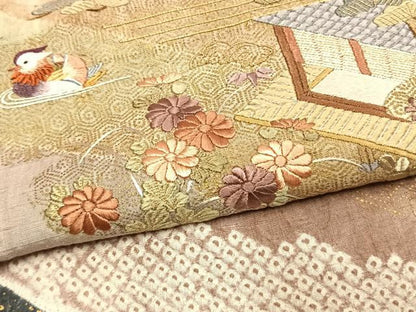 平和屋着物●訪問着　紬地　絞り　刺繍　松竹梅　花鳥文　金糸　金彩　ますいわ屋扱い　正絹　逸品　AABK1298fy