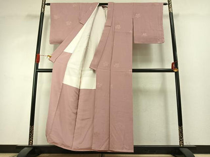 平和屋着物●上質な色無地　舞葉地紋　薄柿色　正絹　逸品　AABK1299fy