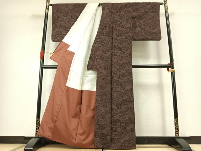 平和屋着物●結城紬　100亀甲　舞花文　正絹　逸品　AABK1301fy