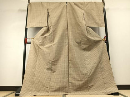 平和屋着物●結城紬　格子　証紙付き　仮絵羽　正絹　逸品　未使用　AABK1304fy