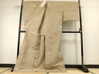 平和屋着物●結城紬　格子　証紙付き　仮絵羽　正絹　逸品　未使用　AABK1304fy