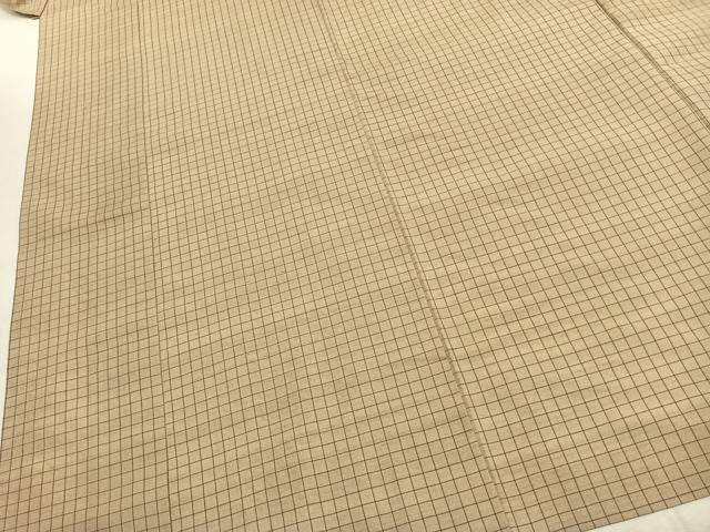 平和屋着物●結城紬　格子　証紙付き　仮絵羽　正絹　逸品　未使用　AABK1304fy