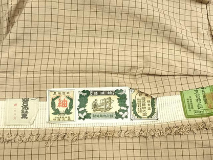 平和屋着物●結城紬　格子　証紙付き　仮絵羽　正絹　逸品　未使用　AABK1304fy