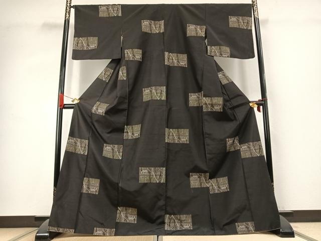 平和屋着物●上質な紬　色紙文　正絹　逸品　AABK1306fy