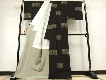 平和屋着物●上質な紬　色紙文　正絹　逸品　AABK1306fy