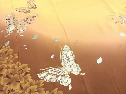平和屋着物●豪華振袖　花蝶文　暈し染め　金銀彩　正絹　逸品　AABK1308fy