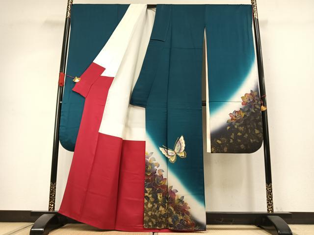 平和屋着物●豪華振袖　花蝶文　暈し染め　金彩　正絹　逸品　AABK1309fy