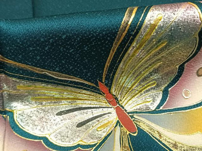 平和屋着物●豪華振袖　花蝶文　暈し染め　金彩　正絹　逸品　AABK1309fy