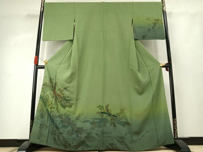 平和屋着物●訪問着　中国三大刺繍　汕頭刺繍　スワトウ刺繍　総刺繍　束ね熨斗花蝶文　暈し染め　金彩　正絹　逸品　AABK1311fy