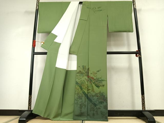 平和屋着物●訪問着　中国三大刺繍　汕頭刺繍　スワトウ刺繍　総刺繍　束ね熨斗花蝶文　暈し染め　金彩　正絹　逸品　AABK1311fy