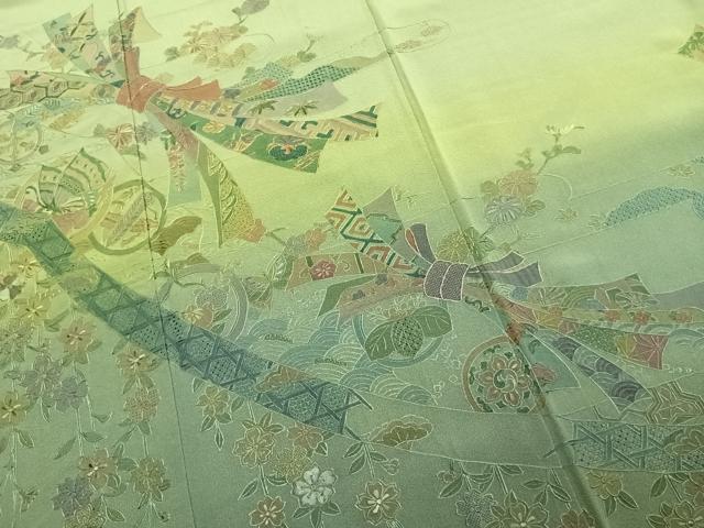 平和屋着物●訪問着　中国三大刺繍　汕頭刺繍　スワトウ刺繍　総刺繍　束ね熨斗花蝶文　暈し染め　金彩　正絹　逸品　AABK1311fy