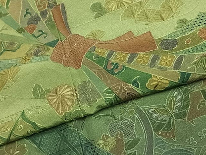 平和屋着物●訪問着　中国三大刺繍　汕頭刺繍　スワトウ刺繍　総刺繍　束ね熨斗花蝶文　暈し染め　金彩　正絹　逸品　AABK1311fy