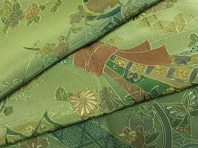 平和屋着物●訪問着　中国三大刺繍　汕頭刺繍　スワトウ刺繍　総刺繍　束ね熨斗花蝶文　暈し染め　金彩　正絹　逸品　AABK1311fy
