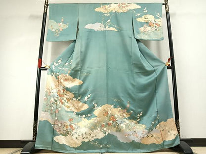 平和屋着物●訪問着　雲取り花文　金彩　正絹　逸品　AABK1315fy