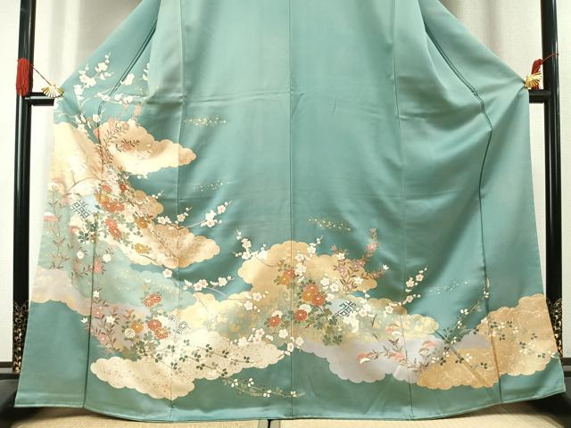 平和屋着物●訪問着　雲取り花文　金彩　正絹　逸品　AABK1315fy