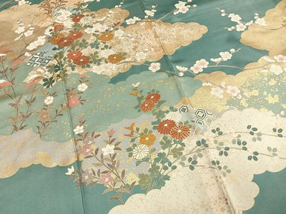 平和屋着物●訪問着　雲取り花文　金彩　正絹　逸品　AABK1315fy