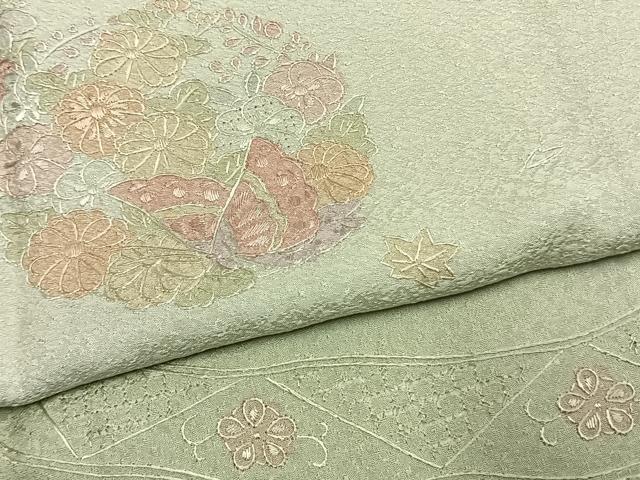 平和屋着物●訪問着　中国三大刺繍　汕頭刺繍　スワトウ刺繍　総刺繍　花蝶文　正絹　逸品　AABK1317fy