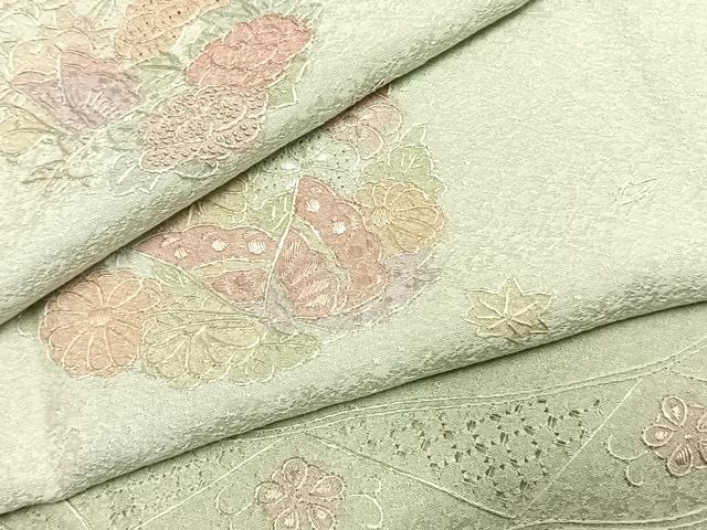 平和屋着物●訪問着　中国三大刺繍　汕頭刺繍　スワトウ刺繍　総刺繍　花蝶文　正絹　逸品　AABK1317fy