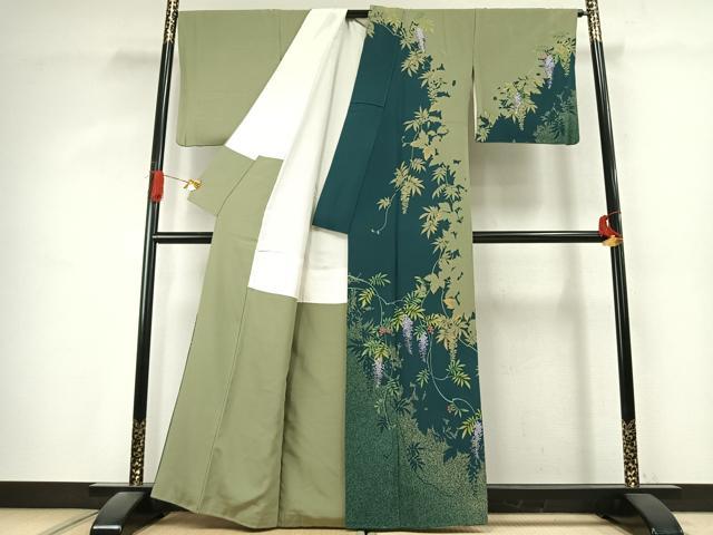 平和屋着物●訪問着　枝花文　シルエット　金彩　正絹　逸品　AABK1319fy
