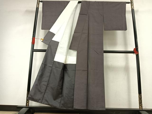 平和屋着物●上質な紬　霞文　紫鼠色　正絹　逸品　AABK1323fy