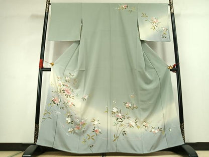 平和屋着物●訪問着　友禅　枝花文　暈し染め　正絹　逸品　AABK1327fy