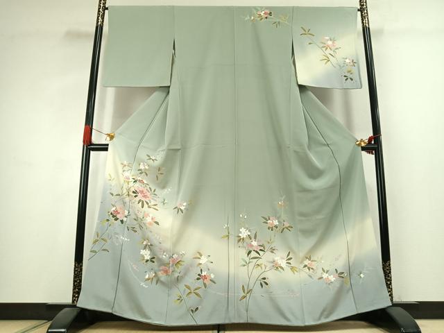 平和屋着物●訪問着　友禅　枝花文　暈し染め　正絹　逸品　AABK1327fy
