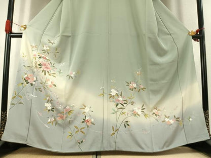 平和屋着物●訪問着　友禅　枝花文　暈し染め　正絹　逸品　AABK1327fy