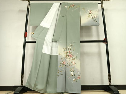 平和屋着物●訪問着　友禅　枝花文　暈し染め　正絹　逸品　AABK1327fy