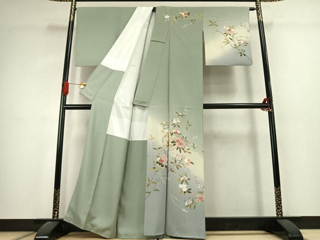 平和屋着物●訪問着　友禅　枝花文　暈し染め　正絹　逸品　AABK1327fy