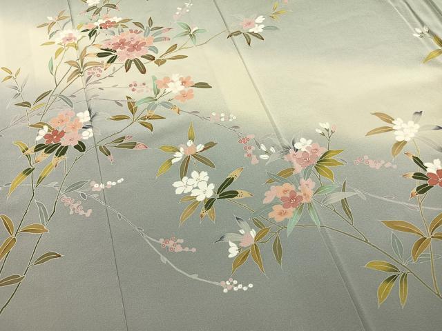 平和屋着物●訪問着　友禅　枝花文　暈し染め　正絹　逸品　AABK1327fy