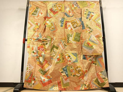 平和屋着物●豪華振袖　駒刺繍　色紙重ね花文　金彩　正絹　逸品　AABK1330fy