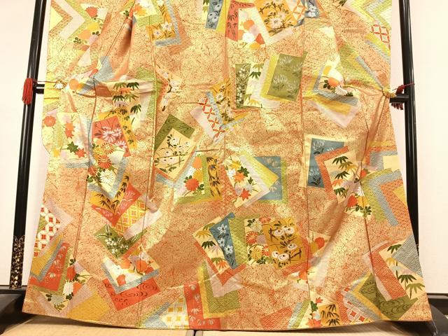 平和屋着物●豪華振袖　駒刺繍　色紙重ね花文　金彩　正絹　逸品　AABK1330fy