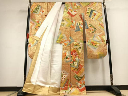 平和屋着物●豪華振袖　駒刺繍　色紙重ね花文　金彩　正絹　逸品　AABK1330fy