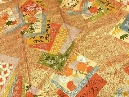 平和屋着物●豪華振袖　駒刺繍　色紙重ね花文　金彩　正絹　逸品　AABK1330fy