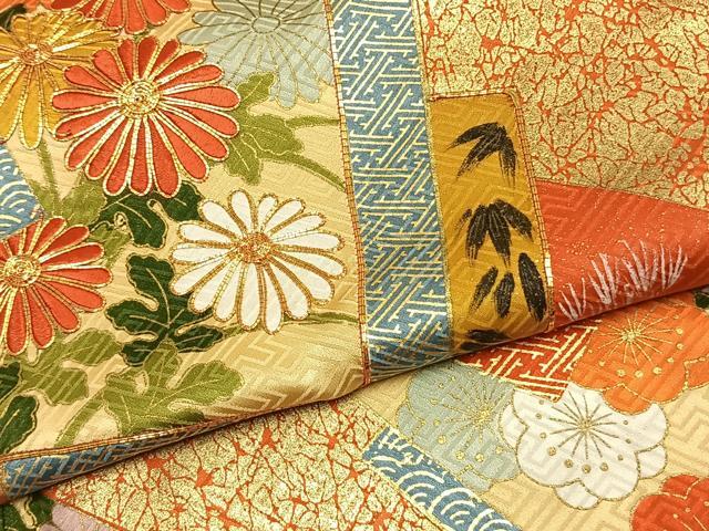 平和屋着物●豪華振袖　駒刺繍　色紙重ね花文　金彩　正絹　逸品　AABK1330fy