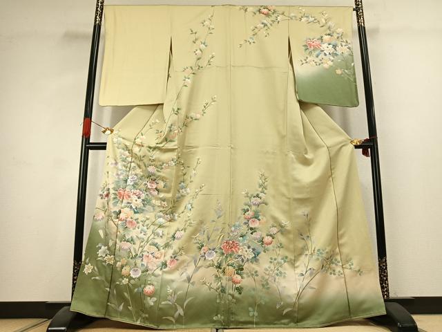 平和屋着物●訪問着　刺繍　草花文　暈し染め　金糸　金銀彩　正絹　逸品　AABK1331fy