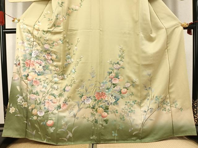 平和屋着物●訪問着　刺繍　草花文　暈し染め　金糸　金銀彩　正絹　逸品　AABK1331fy