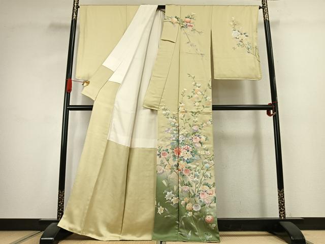 平和屋着物●訪問着　刺繍　草花文　暈し染め　金糸　金銀彩　正絹　逸品　AABK1331fy