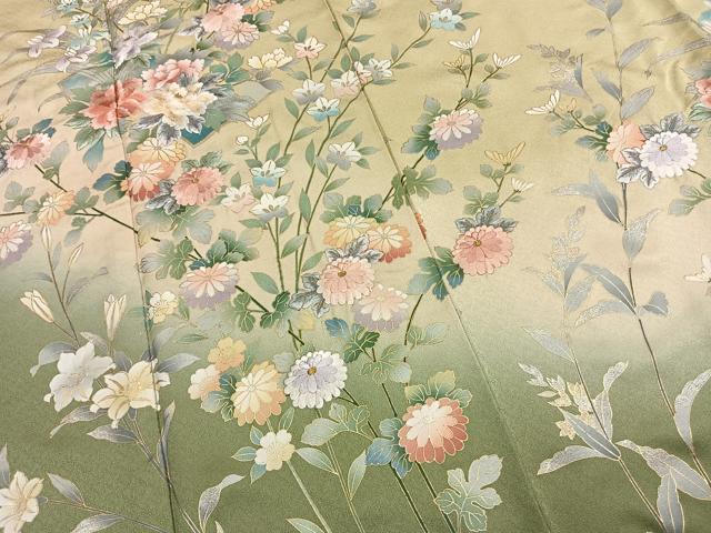 平和屋着物●訪問着　刺繍　草花文　暈し染め　金糸　金銀彩　正絹　逸品　AABK1331fy