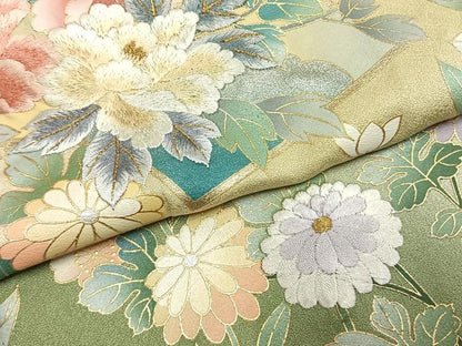 平和屋着物●訪問着　刺繍　草花文　暈し染め　金糸　金銀彩　正絹　逸品　AABK1331fy