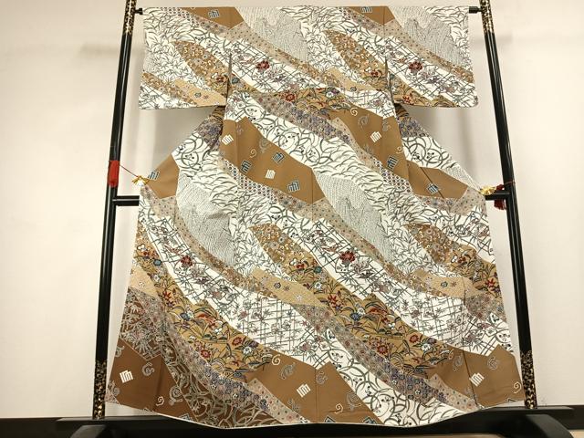平和屋着物●訪問着　型染め　花鳥文　正絹　逸品　AABK1332fy