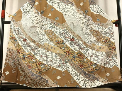 平和屋着物●訪問着　型染め　花鳥文　正絹　逸品　AABK1332fy