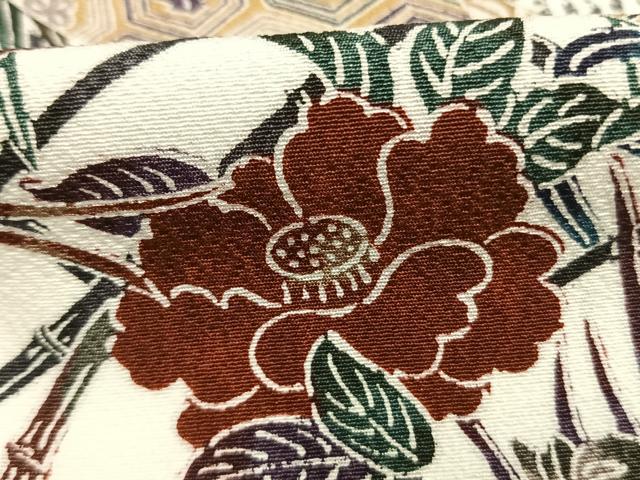 平和屋着物●訪問着　型染め　花鳥文　正絹　逸品　AABK1332fy